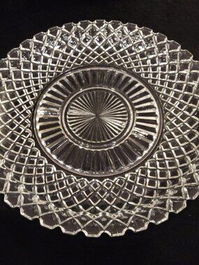 VINTAGE - Anchor Hocking 1930s Waterford Waffle Round Cut Glass Platter 14”